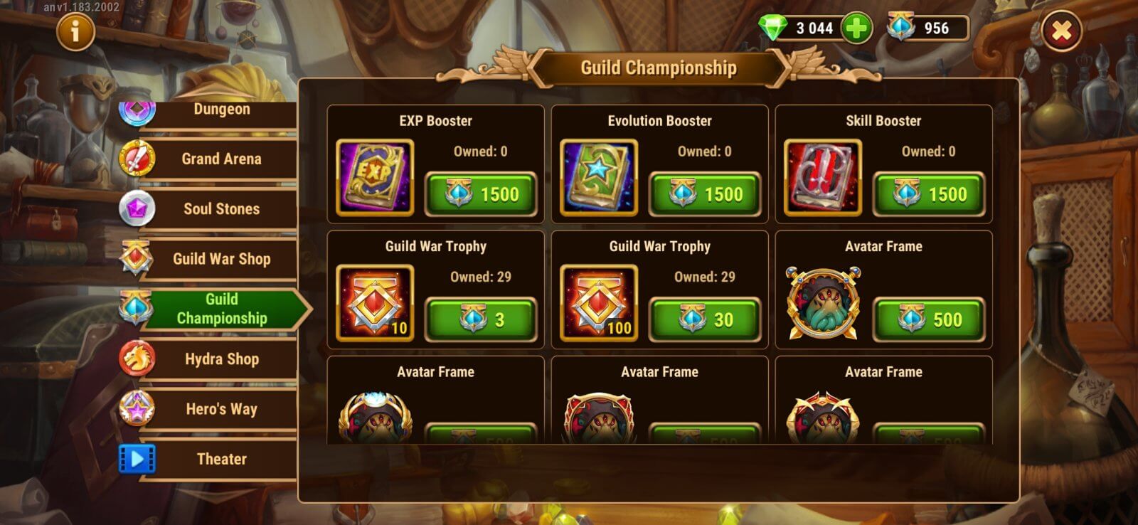 Items available in the Global Championship Shop.